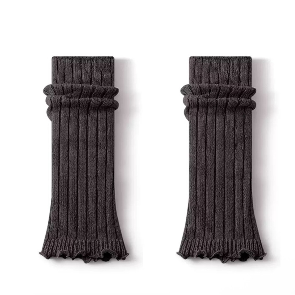 Dark Gray Ribbed Knit Leg Warmers Y2K Cozy Soft Stretch One Size